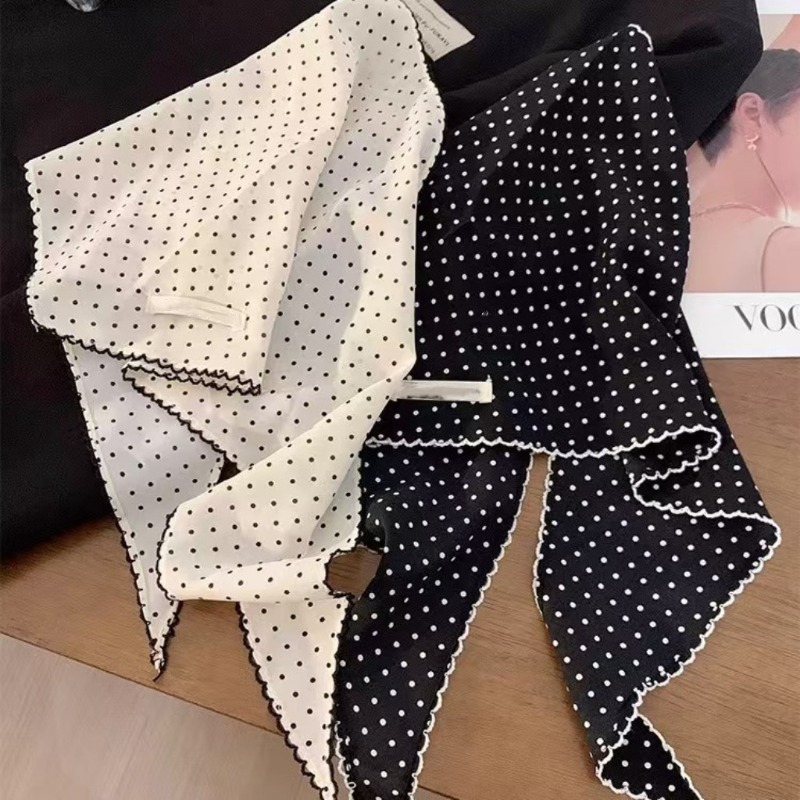 Ascot Neck Scarf - Schwarz-weiß gepunkteter Schal für Damen und