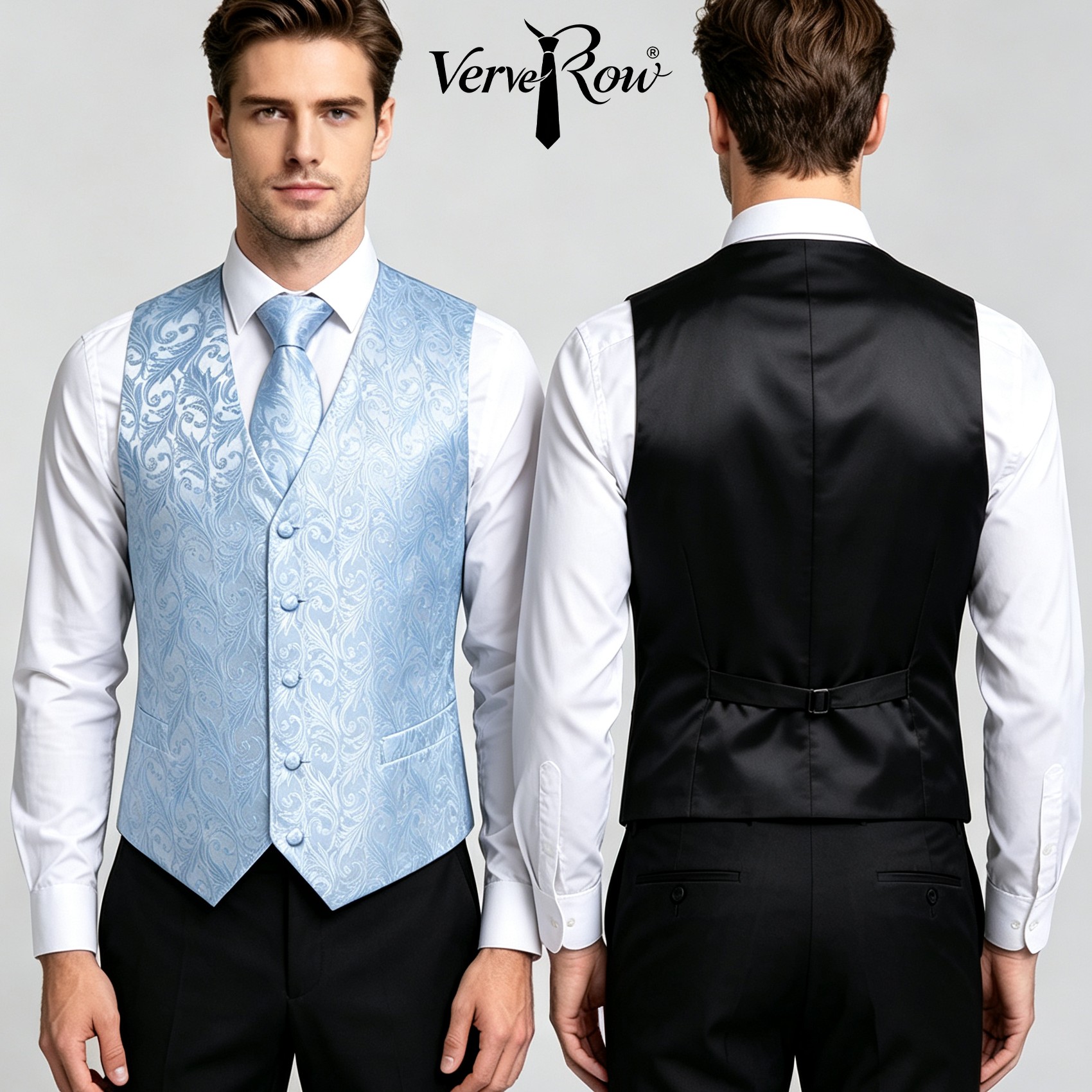Hellblaue Jacquard-Weste mit K – Pocket Square Set Bewertung und Preis